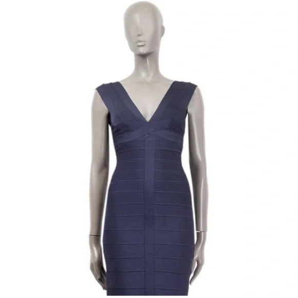 Herve Leger v-neck sleeveless bandage mini dress midnight blue navy sz XS EUC - Picture 2 of 8